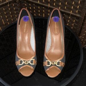 Black wedge, Tommy Hilfiger open toe shoes, size 8 1/2